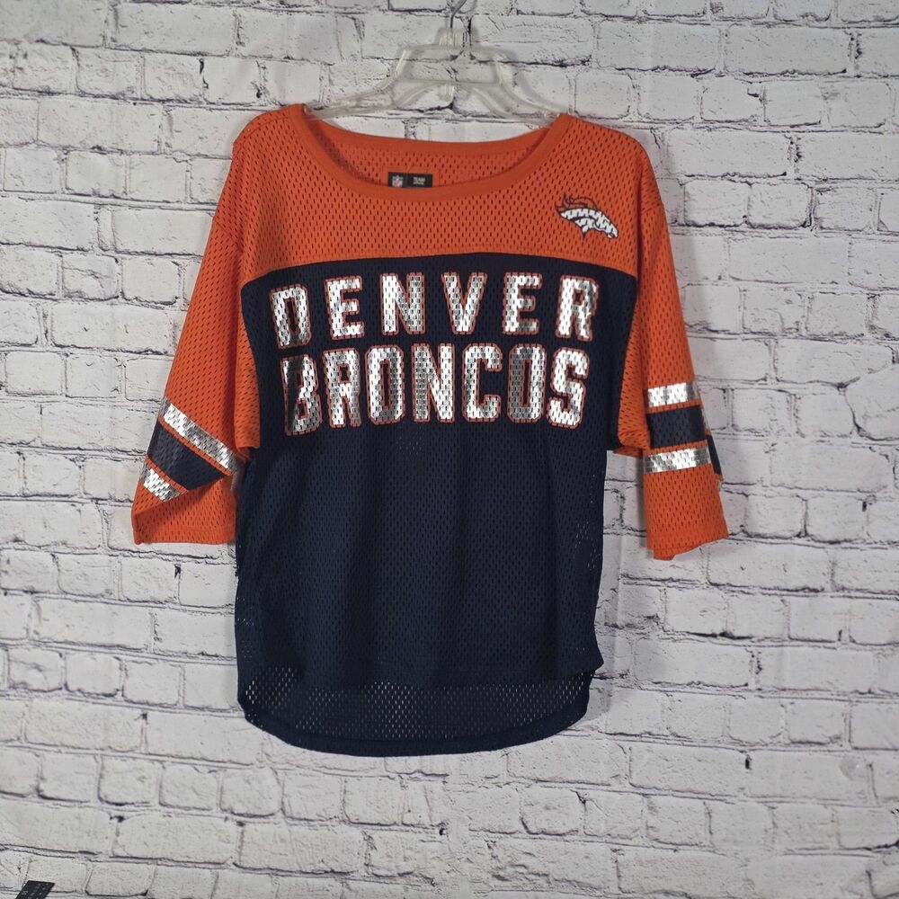 Denver Broncos Women's Small Blue/Orange 3/4 Sleeve Fashion Jersey
